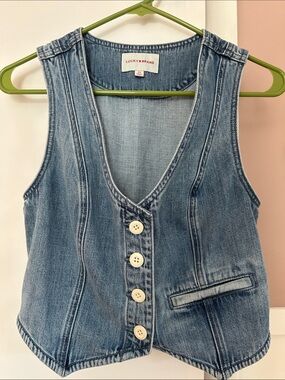 Lucky Brand XS cropped denim vest, medium wash denim vest